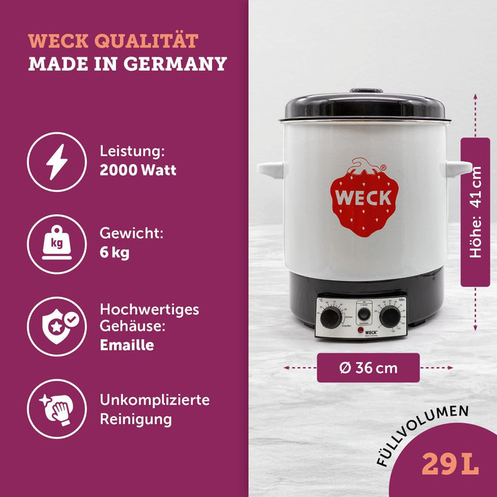WECK Einkochautomat WAT 15 (Einkochtopf emailliert, mit Thermostat, mit Zeitschaltuhr, 29 Liter), Si