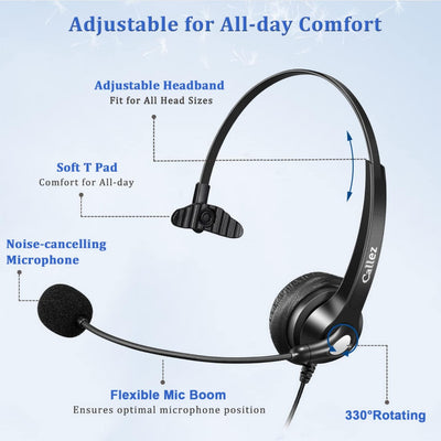 USB Headset mit Mikrofon, Mono PC Headset mit Mikrofonarm und Inline-Steuerung, Noise Cancelling PC