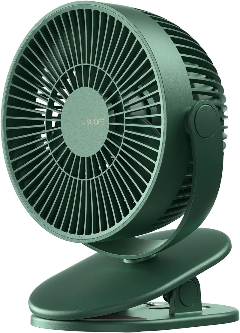 JISULIFE Mini USB Ventilator, Clip Akku Tischventilator Sehr Leise Klein mit 4000mAh Batterie, 4 Ges