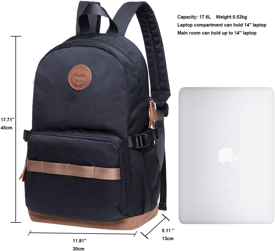 KAUKKO Schöner und durchdachter Rucksack mit Laptopfach für 15 Zoll Schule Uni 22L 5-2, Schwarz, 5-2