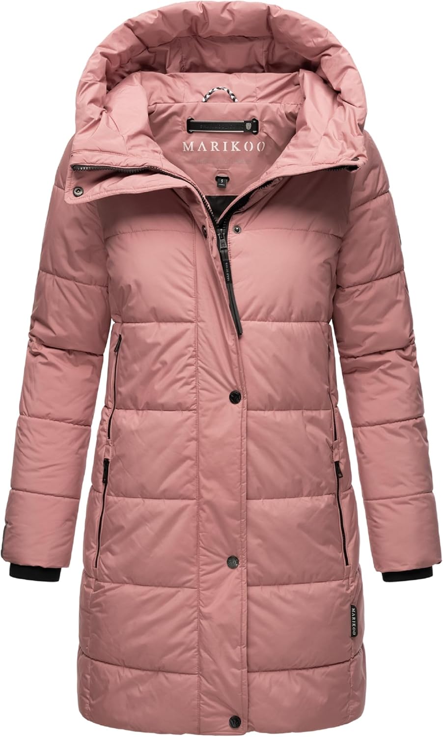 MARIKOO Damen Wintermantel Warmer Steppmantel lang mit Kapuze und hohem Kragen Karumikoo XVI XS-3XL