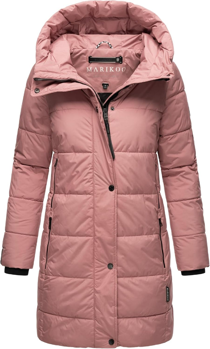 MARIKOO Damen Wintermantel Warmer Steppmantel lang mit Kapuze und hohem Kragen Karumikoo XVI XS-3XL