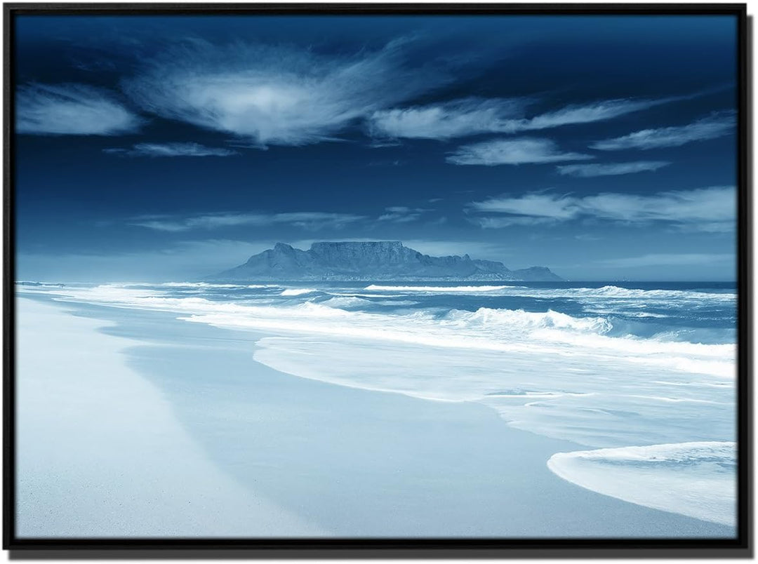 Paul Sinus Art 105x75cm Wandbild – Farbe Blau Petrol - auf Leinwand inkusive Schattenfugenrahmen sch