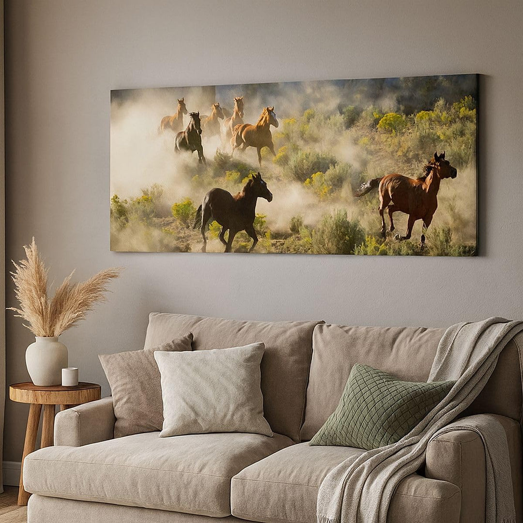 Wandbilder Dekoration Wohnzimmer Cowboy Cowgirl Pferd Panorama Bilder auf Leinwand 120x50cm Leinwand