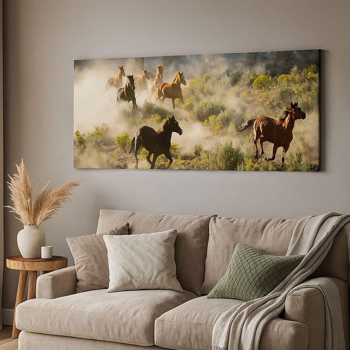 Wandbilder Dekoration Wohnzimmer Cowboy Cowgirl Pferd Panorama Bilder auf Leinwand 120x50cm Leinwand