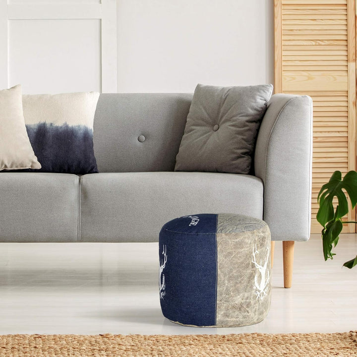 WOMO-DESIGN Sitzpouf Jacksonville Ø35x43cm, Natur/Blau, Unikat, handgefertigt aus Segeltuch/Jeans, B