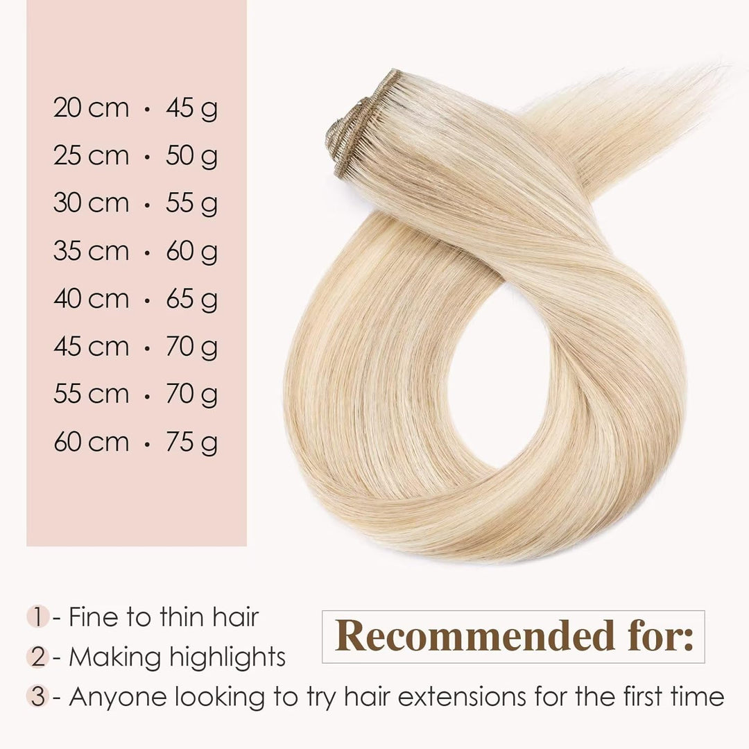 TESS Clip in Extensions Echthaar Blond, Echthaar Extensions Clip 8pcs 25 cm (50 g) Hair Extensions C