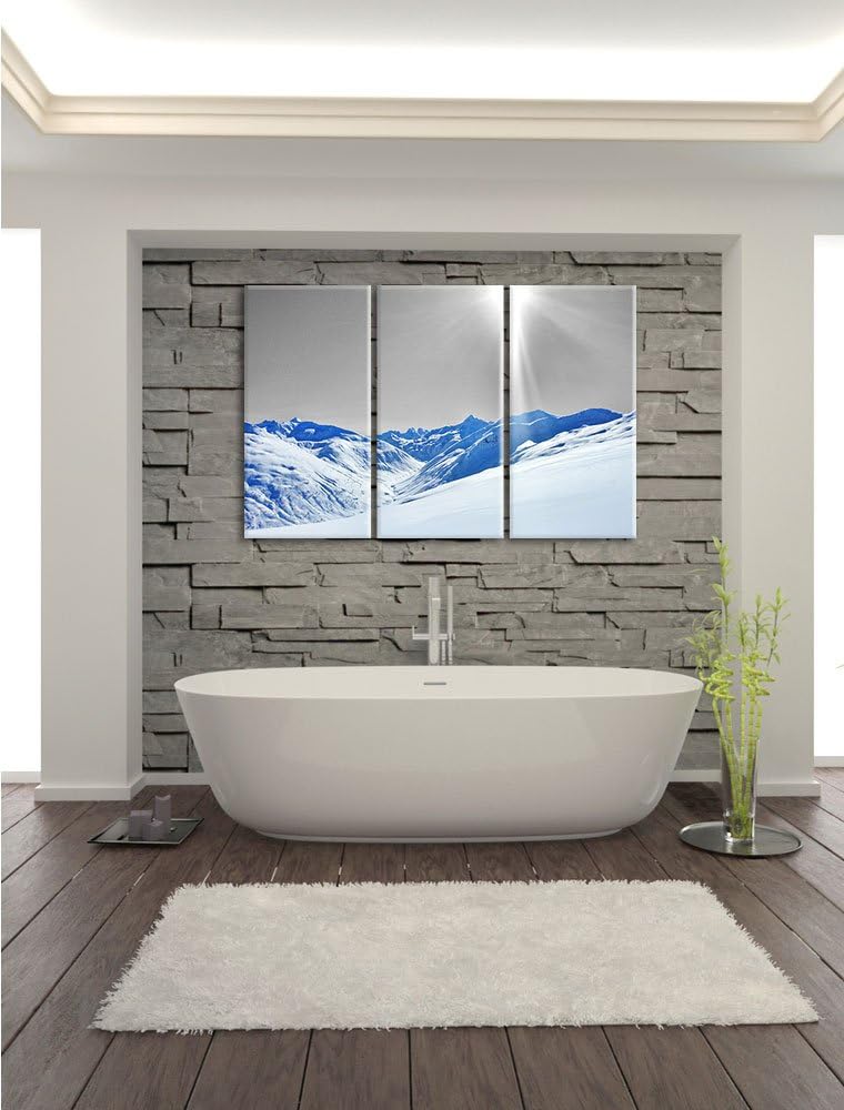 Pixxprint Berglandschaft im Winter / 3-Teilig/Gesamtmass 120cm Leinwandbild bespannt auf Holzrahmen/