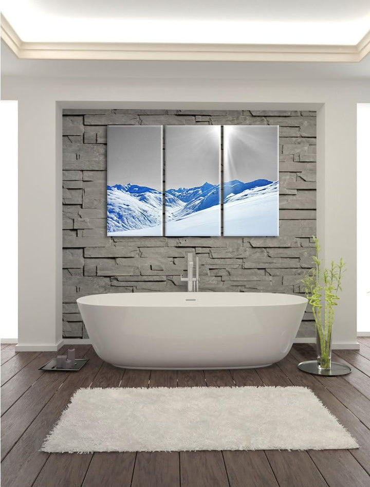 Pixxprint Berglandschaft im Winter / 3-Teilig/Gesamtmass 120cm Leinwandbild bespannt auf Holzrahmen/