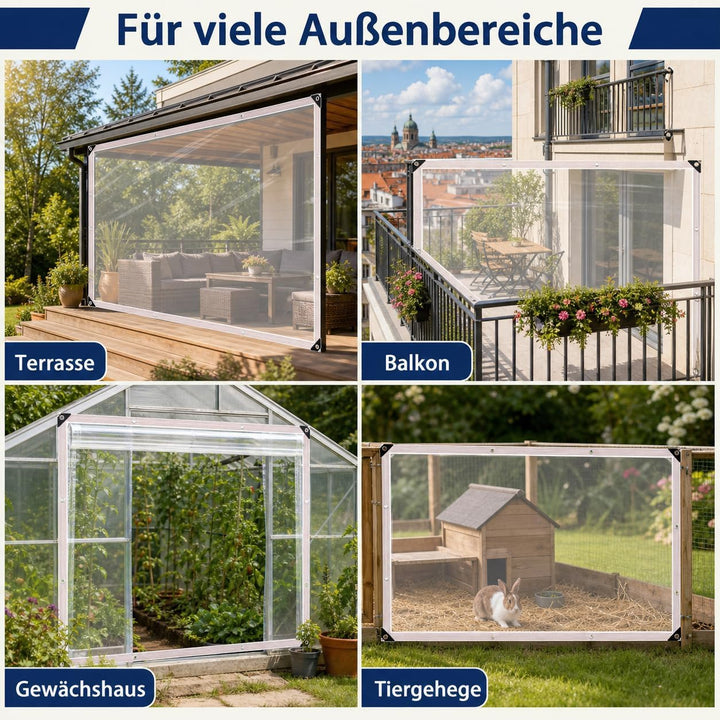 Transparente Plane mit Ösen, Wetterfeste Strapazierfähige Abdeckplane, 0.4 mm 450 g/m² PVC-Material