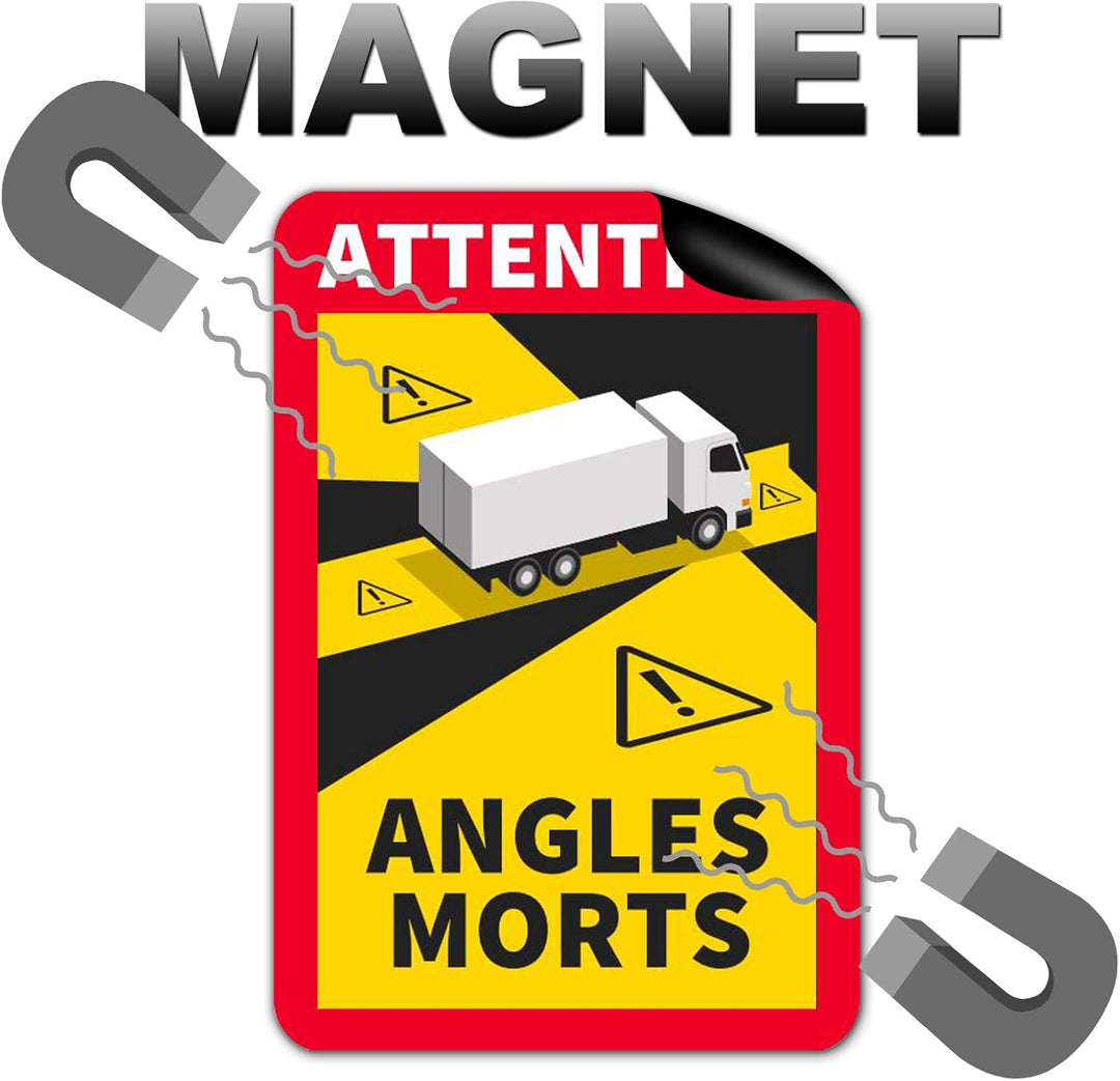 6 Stück Attention Angles Morts Magnetschilder 25 x 17 cm Magnet für LKW und Wohnwagen Warntafel Hinw