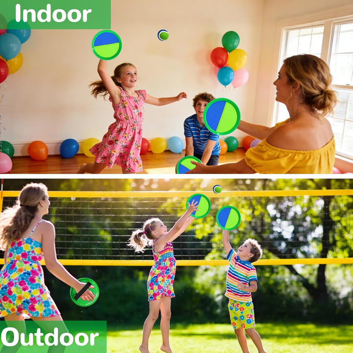 Klettballspiel Kinder Outdoor Wurfspiel, Strandspielzeug mit 4 Paddel und 4 Bälle, Toss and Catch Ba