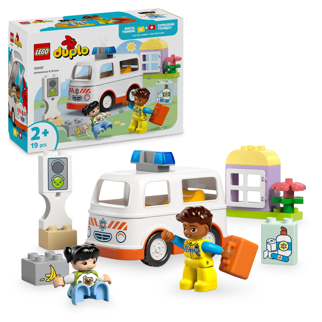 LEGO DUPLO Rettungswagen mit Fahrer, Lernspielzeug für fantasievolle Kleinkinder ab 2 Jahren, Rollen