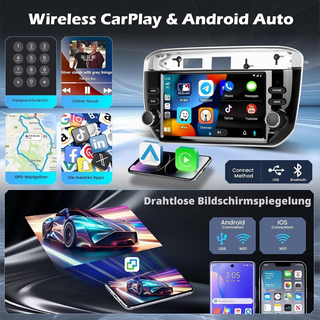Hikity 4G+64G Autoradio Android 15 für FIAT Punto 2012-2016 mit 7-Zoll-Touchscreen, Stereo Radio mit