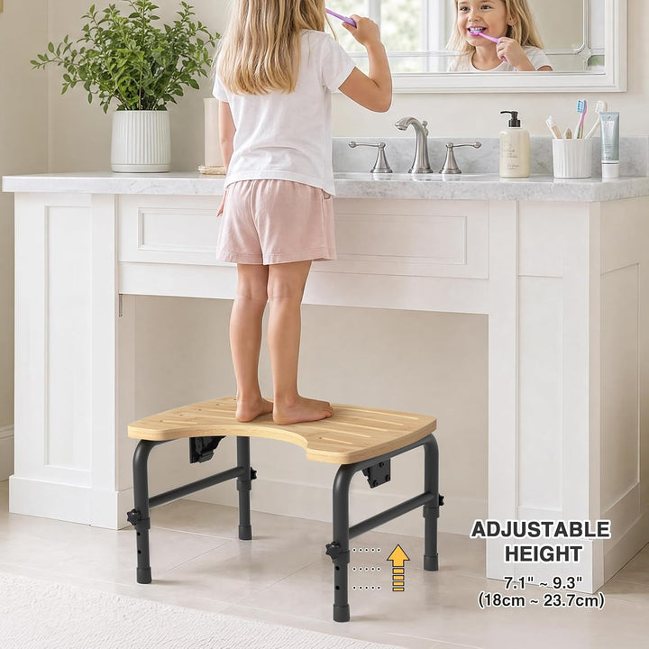 Natur-Bambus Toilettenhocker Erwachsene – Höhenverstellbar (18–24cm) Klappbarer Badhocker, rutschfes