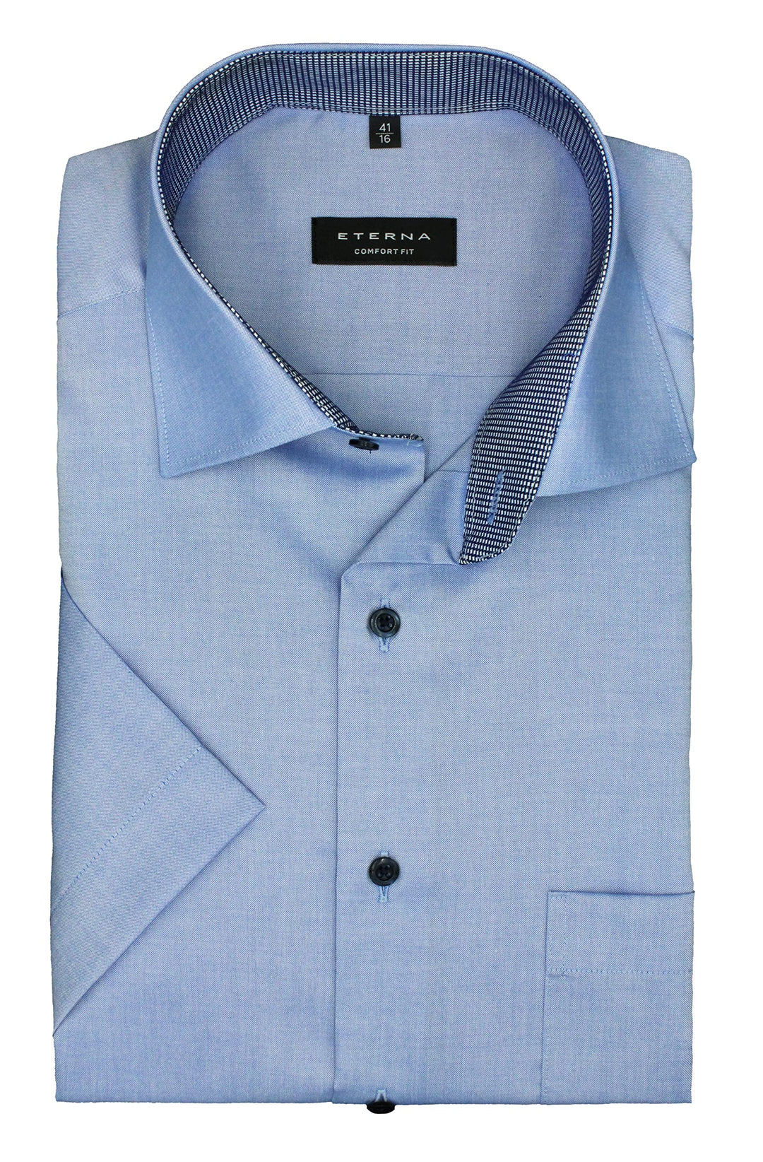 ETERNA Herren Businesshemd Kurzarm Comfort FIT | Uni | Bügelfrei | Kent Kragen 47 Mittelblau, 47 Mit