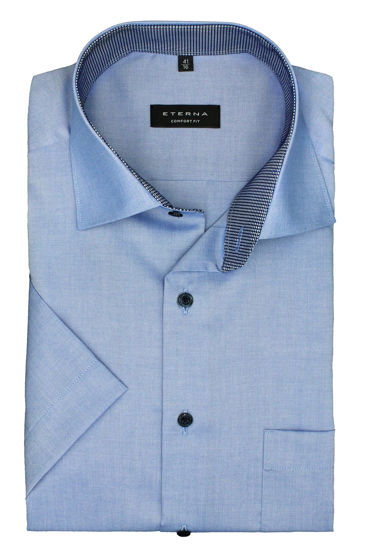 ETERNA Herren Businesshemd Kurzarm Comfort FIT | Uni | Bügelfrei | Kent Kragen 47 Mittelblau, 47 Mit