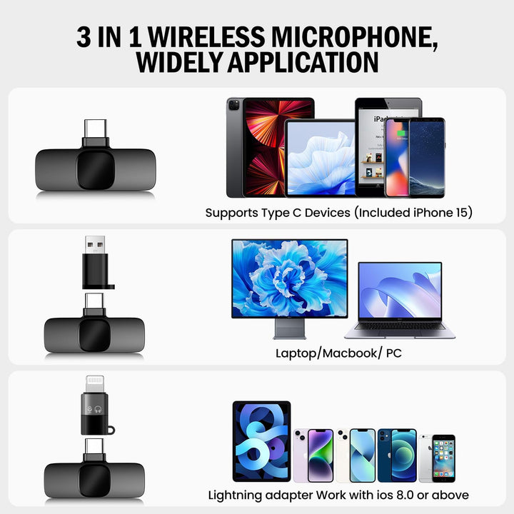 kabelloses Ansteckmikrofon mit Vier Aufnahmemodi für Handy, iPhone, Android und PC – Mini-Mikrofon,