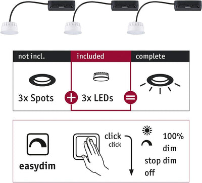 Paulmann 92477 LED Einbauleuchte Choose Modul Coin 3er Set Easy-Dim rund 3x6,5W dimmbar Leuchtmittel