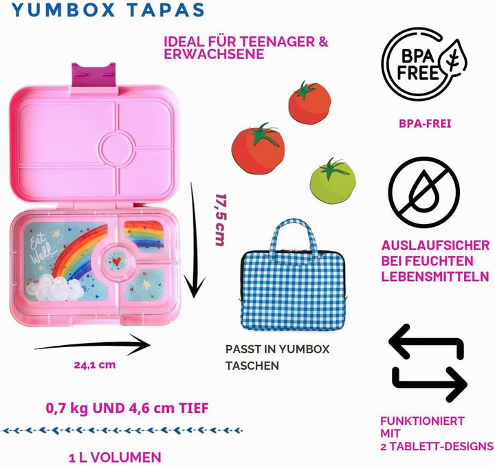 Yumbox Tapas XL Bento Box (Capri Pink, 4er Rainbow) - Lunchbox mit 4 Fächern, Brotdose für Jugendlic
