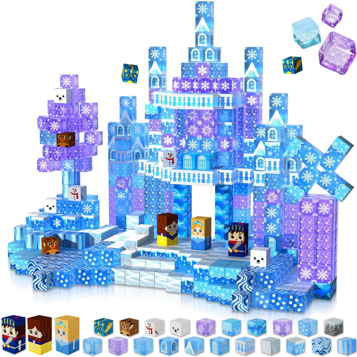 Magnetische Bausteine, 100 Pcs Magnetbausteine bauen einer eisblaue Zauberwelt, kreative Kinderspiel