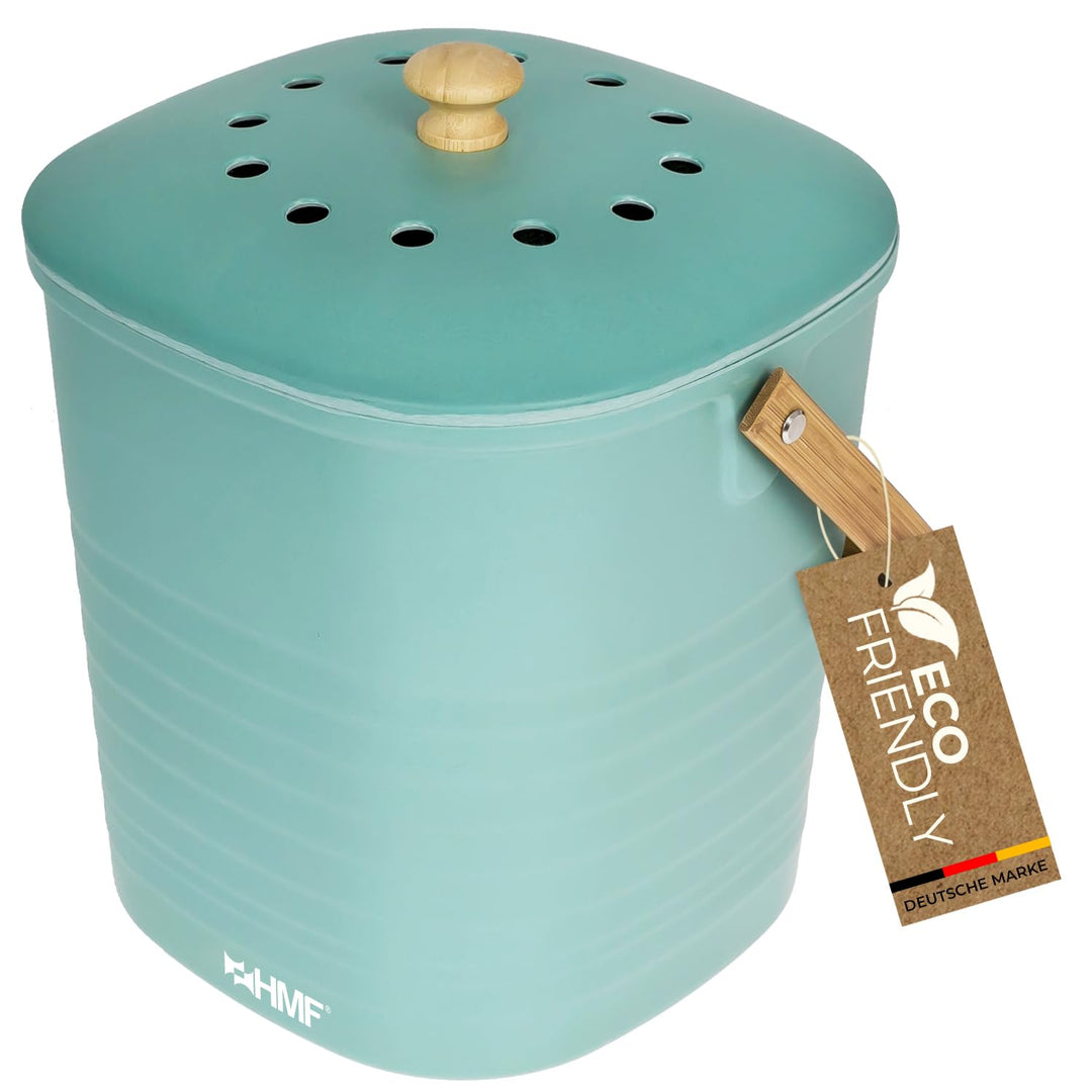 HMF Nachhaltiger Biomülleimer Küche, Geruchsdichter Komposteimer mit Deckel | 6 Liter | Grün Grün 6