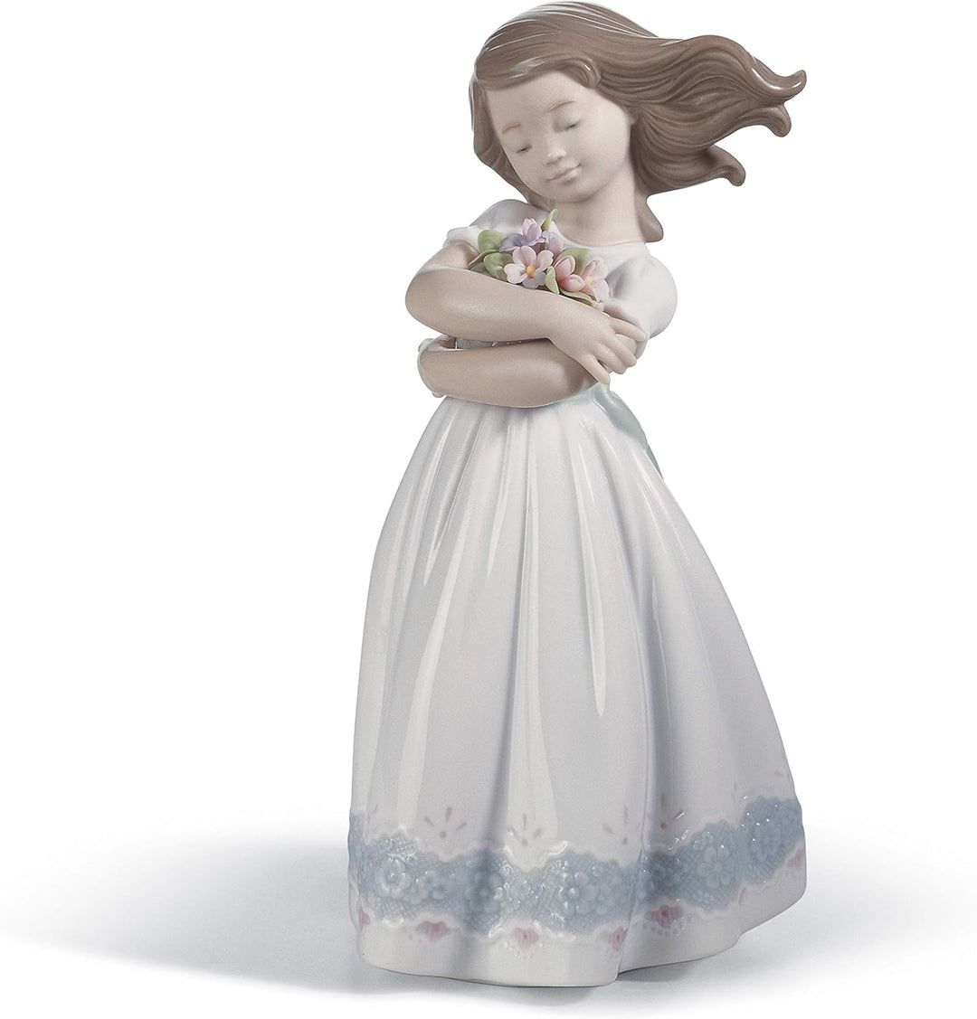 LLADRÓ Mädchen-Figur Zärtliche Unschuld. Mädchen Mit Blumen. Porzellan.