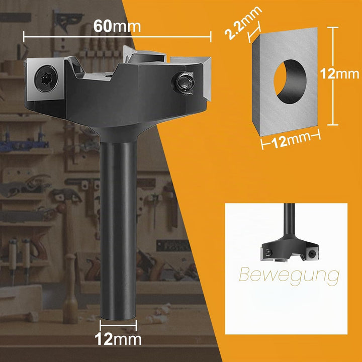 SpeTool 3 Flöten Planfräser für Oberfräse 60 mm Schnittdurchmesser, 12 mm Schaft Hobelfräser mit Wen