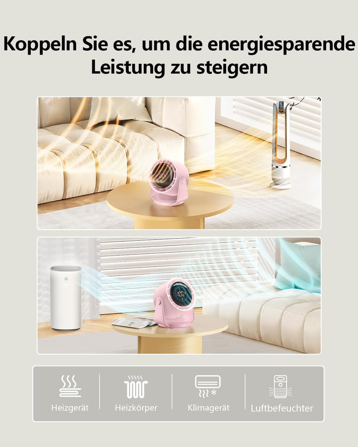 Tischventilator, USB Ventilator mit 100 Geschwindigkeitsstufen 105° Schwenkfunktion LED Display mit