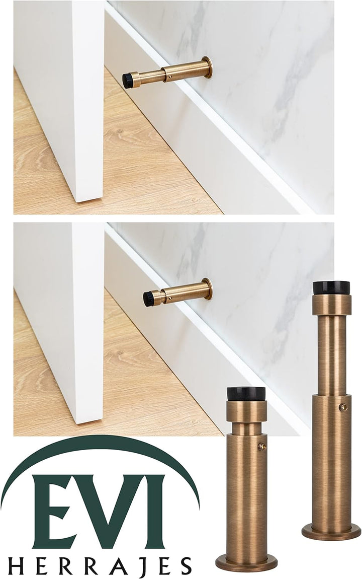 EVI HERRAJES Verstellbarer Türstopper aus Messing 88-120mm, Installation mit Schraubsockel (Messing