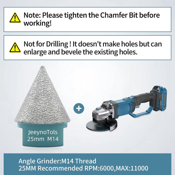 Diamant Fasenbohrer 25mm - Senker-Bohrer zum Vergrössern Formen von vorhandenen Löchern in Granit, M