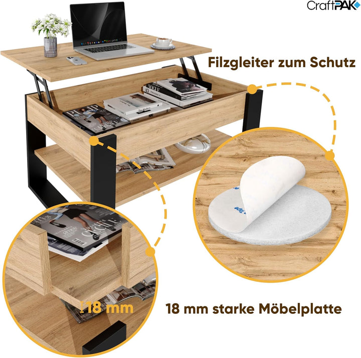 Couchtisch höhenverstellbar mit Stauraum - Couchtische - Wohnzimmertisch klappbar - höhenverstellbar