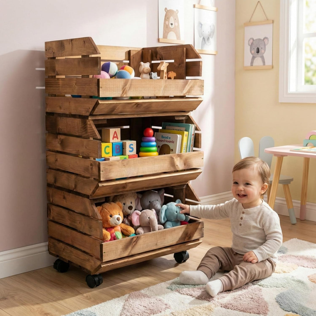 Stapelkisten Set Gemüseregal Mit Rollen 3 Holzkisten Regal Obsthorde Kartoffelkiste Braun Mit Montag