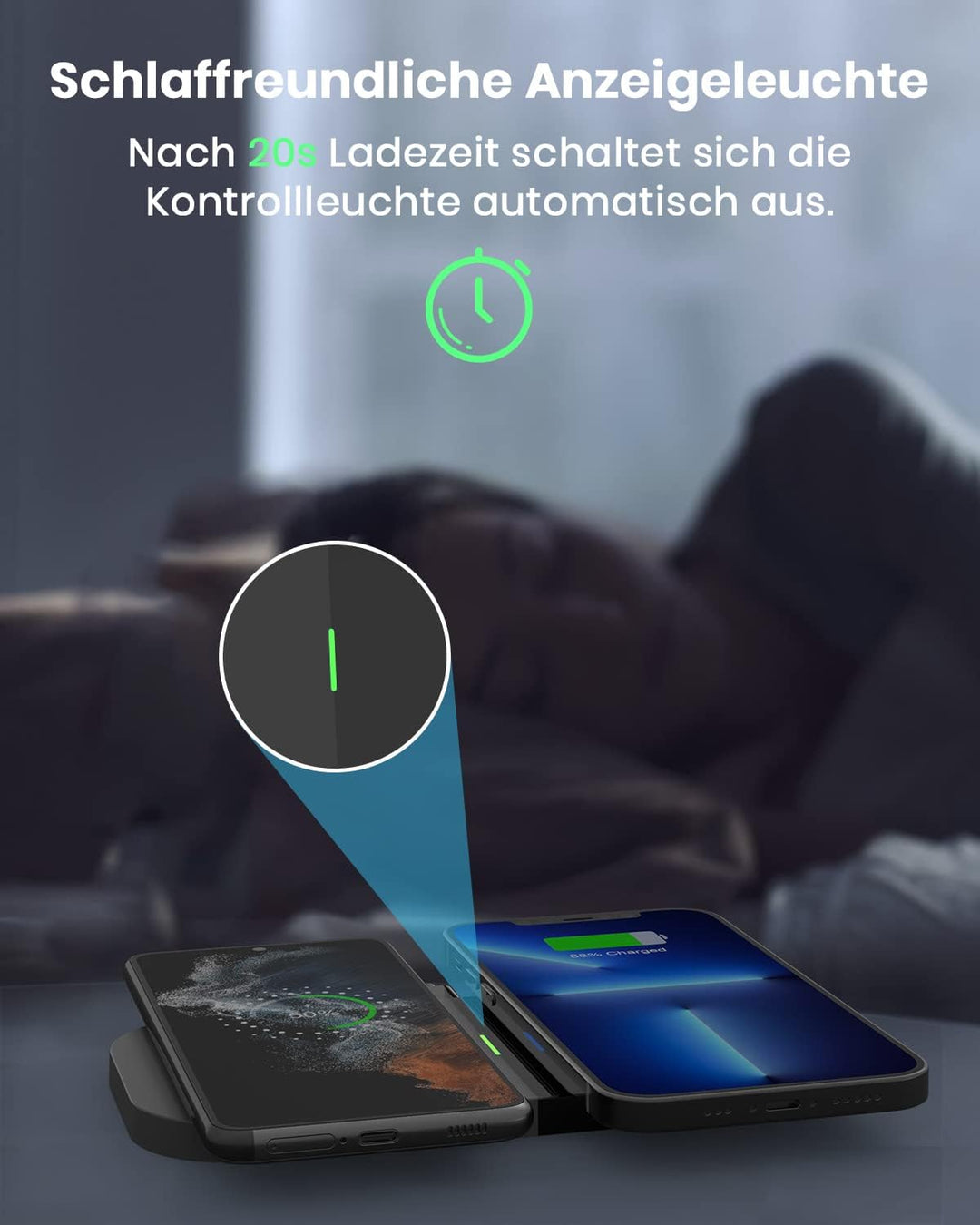 JoyGeek 2 IN 1 Wireless Charger, 15W Max Induktive Ladestation, für iPhone 14/13/12/11/Pro/ProMax/XR