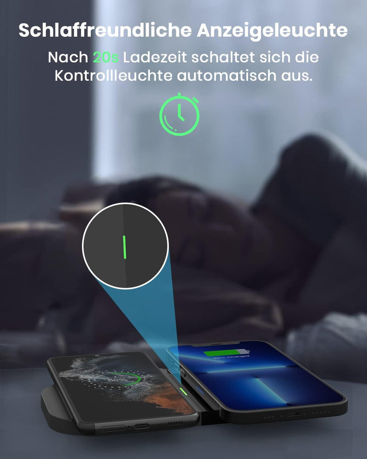 JoyGeek 2 IN 1 Wireless Charger, 15W Max Induktive Ladestation, für iPhone 14/13/12/11/Pro/ProMax/XR