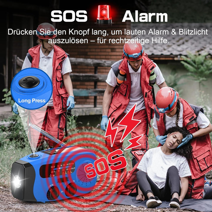 Notfall Kurbel Radio, 2000mAh/7400mWh Akku Kurbelradio Solar Batterie Power Bank USB AM/FM Radio mit