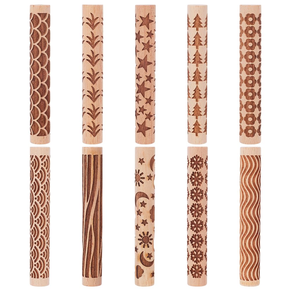UNICRAFTALE 10 Stück 10 Stile Holz Ton Textur Rollen Set Für Töpferkeramik Töpferstempel Rollen Werk