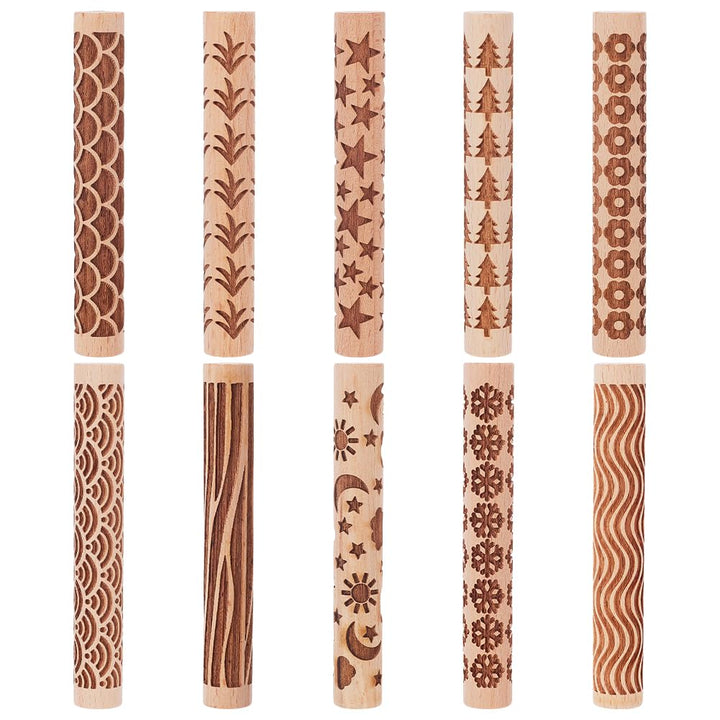 UNICRAFTALE 10 Stück 10 Stile Holz Ton Textur Rollen Set Für Töpferkeramik Töpferstempel Rollen Werk