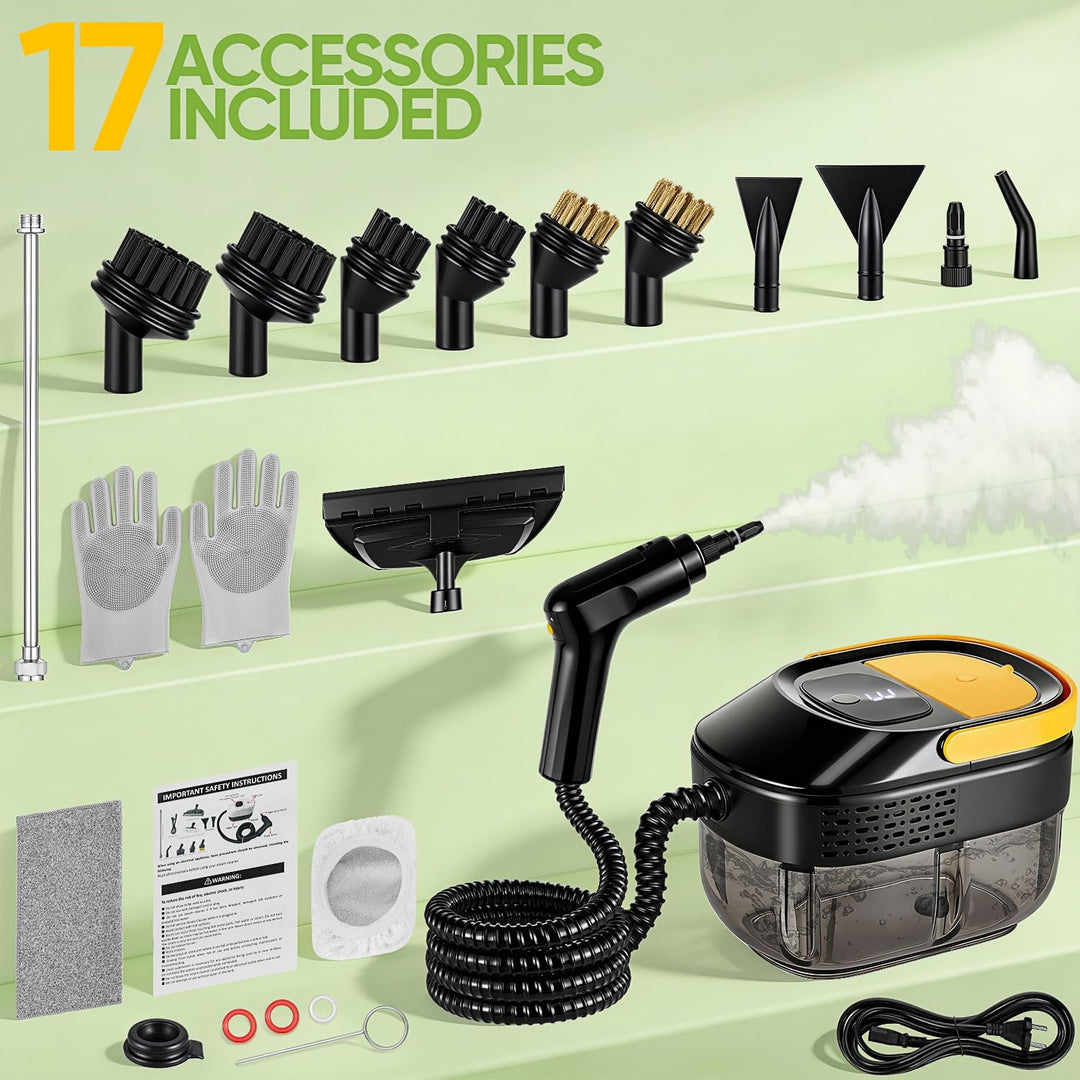 17-IN-1 Dampfreiniger Handgerät für Haushalt und Auto | 10 s Aufheizzeit, 1600 ml Tank, 3 Dampfstufe