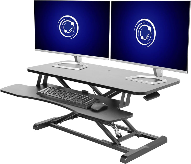 VIVO DESK-V036KB Tischkonverter, höhenverstellbarer Steiger, Sitz zum Standfuss Dual-Monitor und Lap