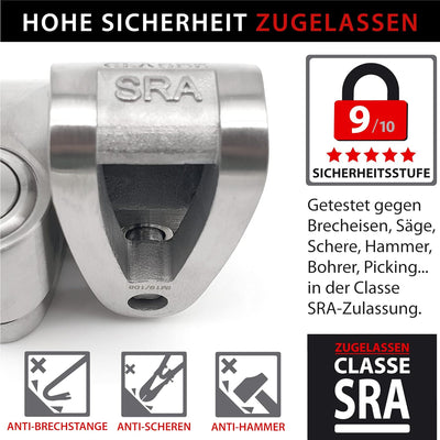 KRASER KR110S Bremsscheibenschloss mit SRA Zulassung, Motorrad Diebstahlsicherung, 10mm Doppelversch