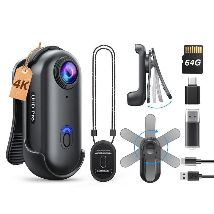 BOBLOV W4 4K Bodycam Körperkamera Mini, Body Cam mit 360° drehbarem Clip und Magnetclip, 90 Minuten