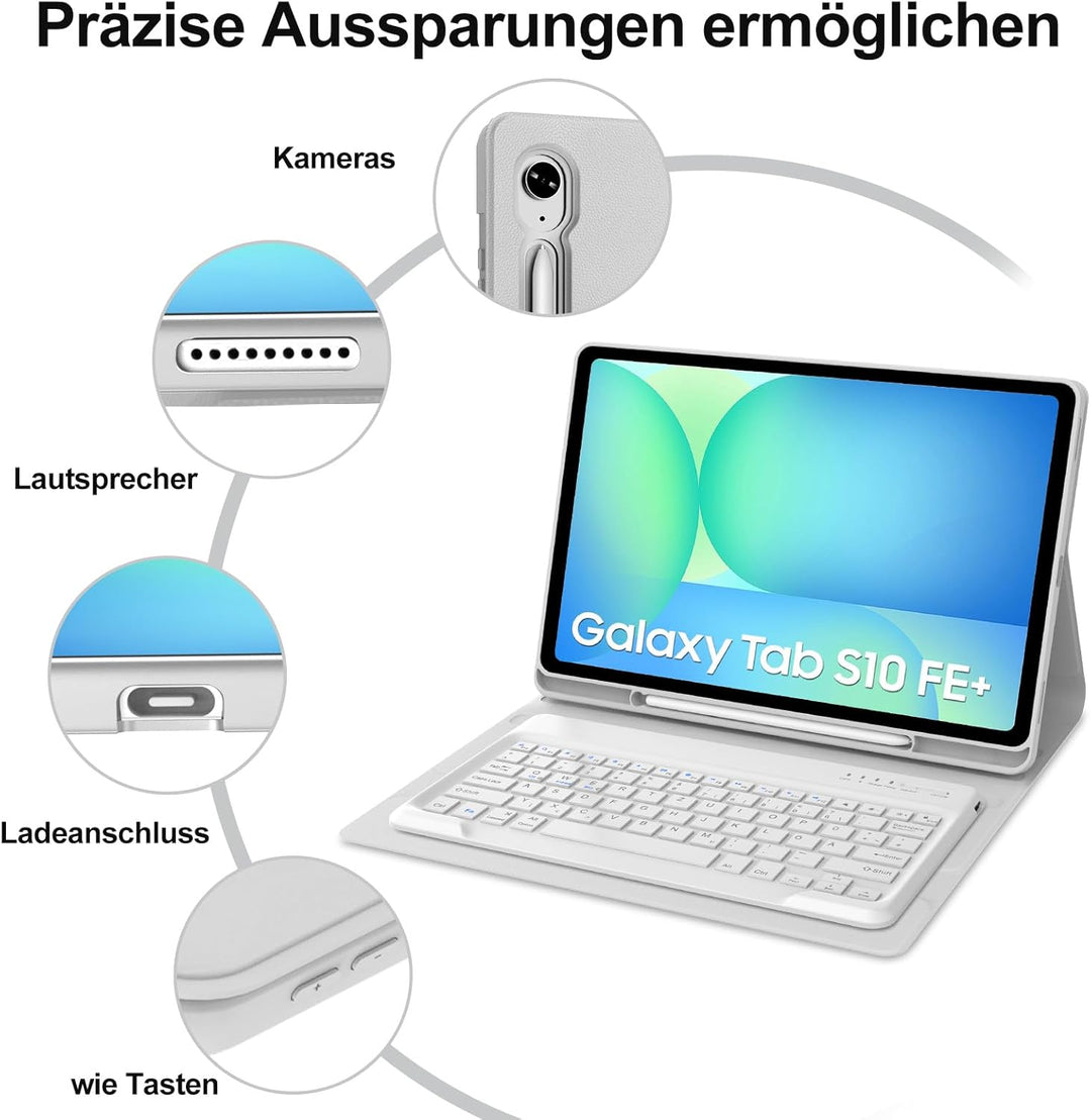 IVEOPPE Hülle mit Tastatur für Samsung Galaxy Tab S10 FE+ 13.1 Zoll, Deutsches QWERTZ-Layout, Tastat