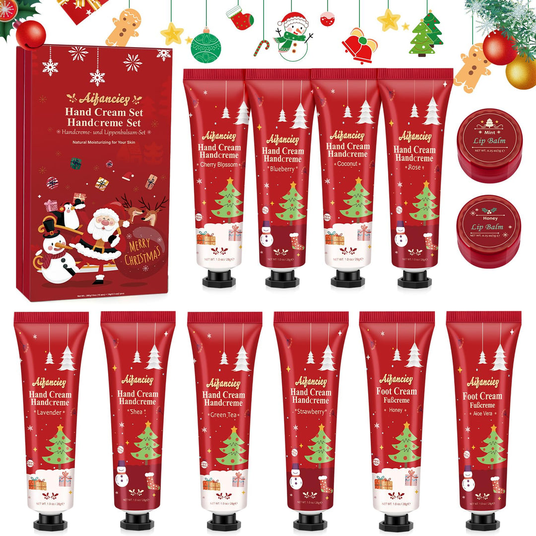 Handcreme Lippenstift Set,12pcs Mini Handcremes Fusscreme Lippenbalsam Set,Feuchtigkeitscreme Pflege