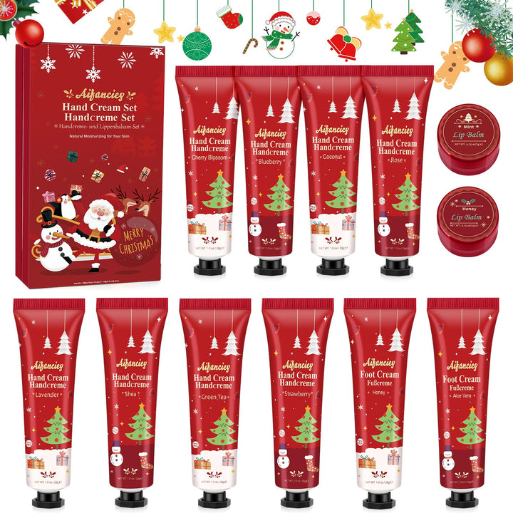 Handcreme Lippenstift Set,12pcs Mini Handcremes Fusscreme Lippenbalsam Set,Feuchtigkeitscreme Pflege