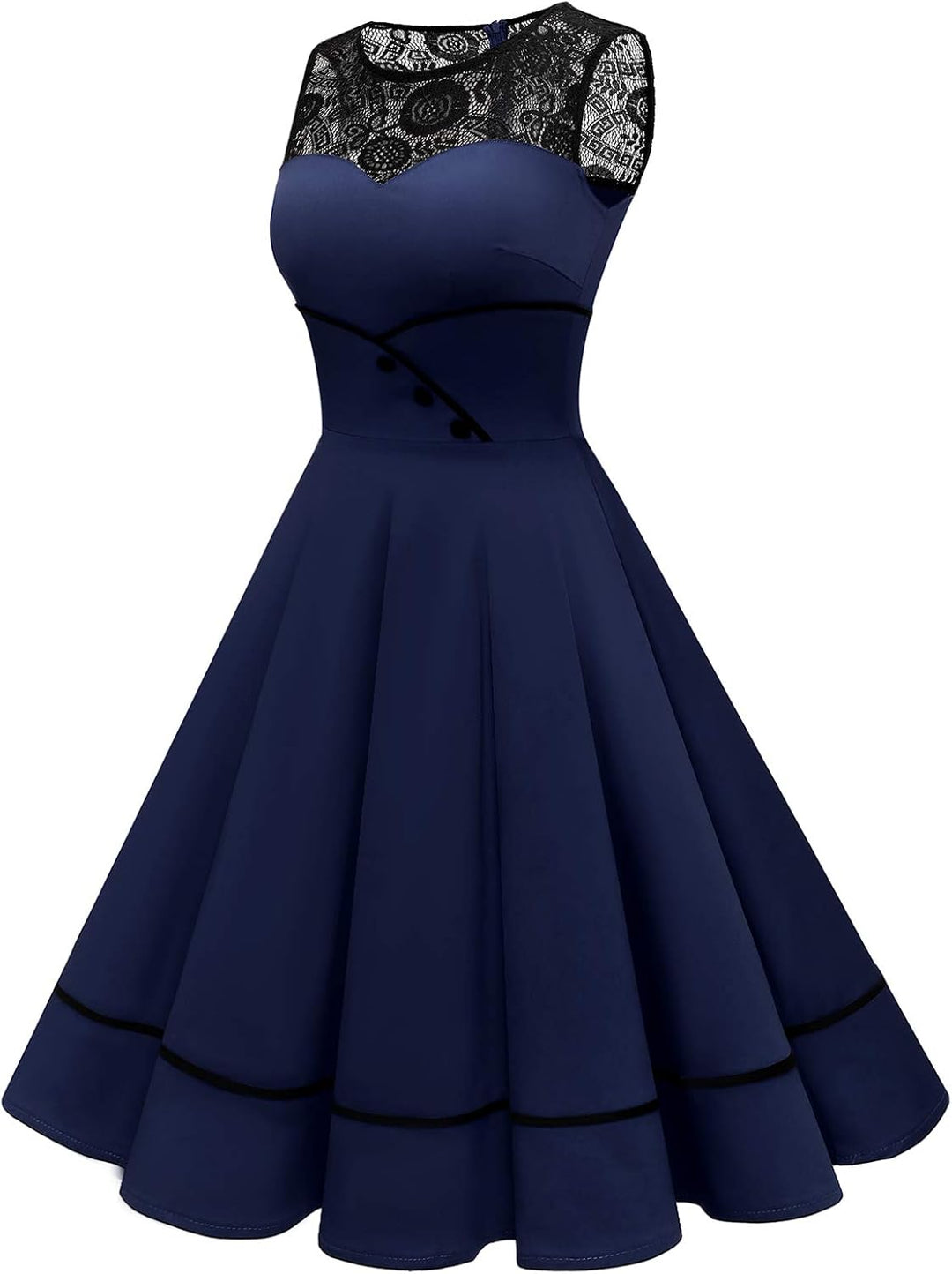 Bbonlinedress Damen Cocktailkleid Rockabilly Spitzenkleid 50er Retro Vintage Faltenrock Elegant Ärme