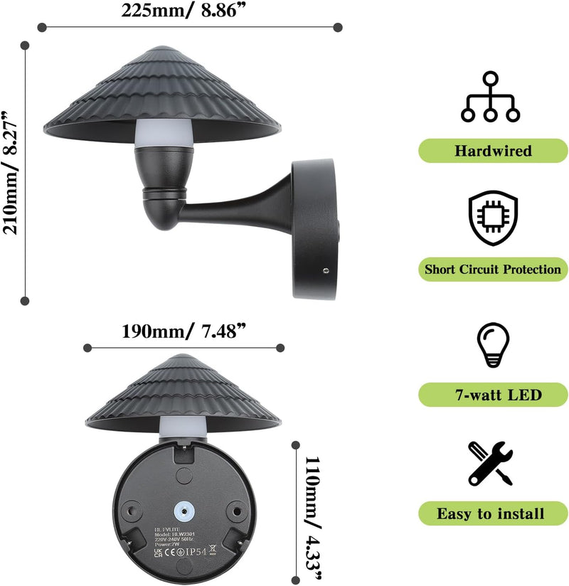 HLFVLITE LED Aussenwandleuchte Wandlampe Innen & Aussen, IP54 Wasserdichte 7W Aussenlampe Aluminium