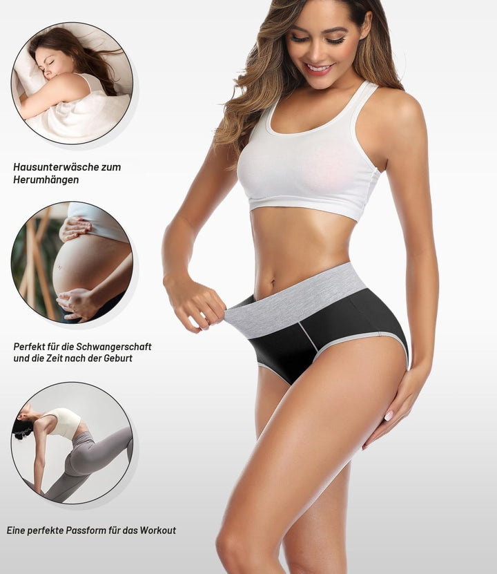 wirarpa Unterhosen Damen Baumwolle Unterwäsche Frauen Taillenslip Hohe Taille Slip 5er Pack XS Schwa