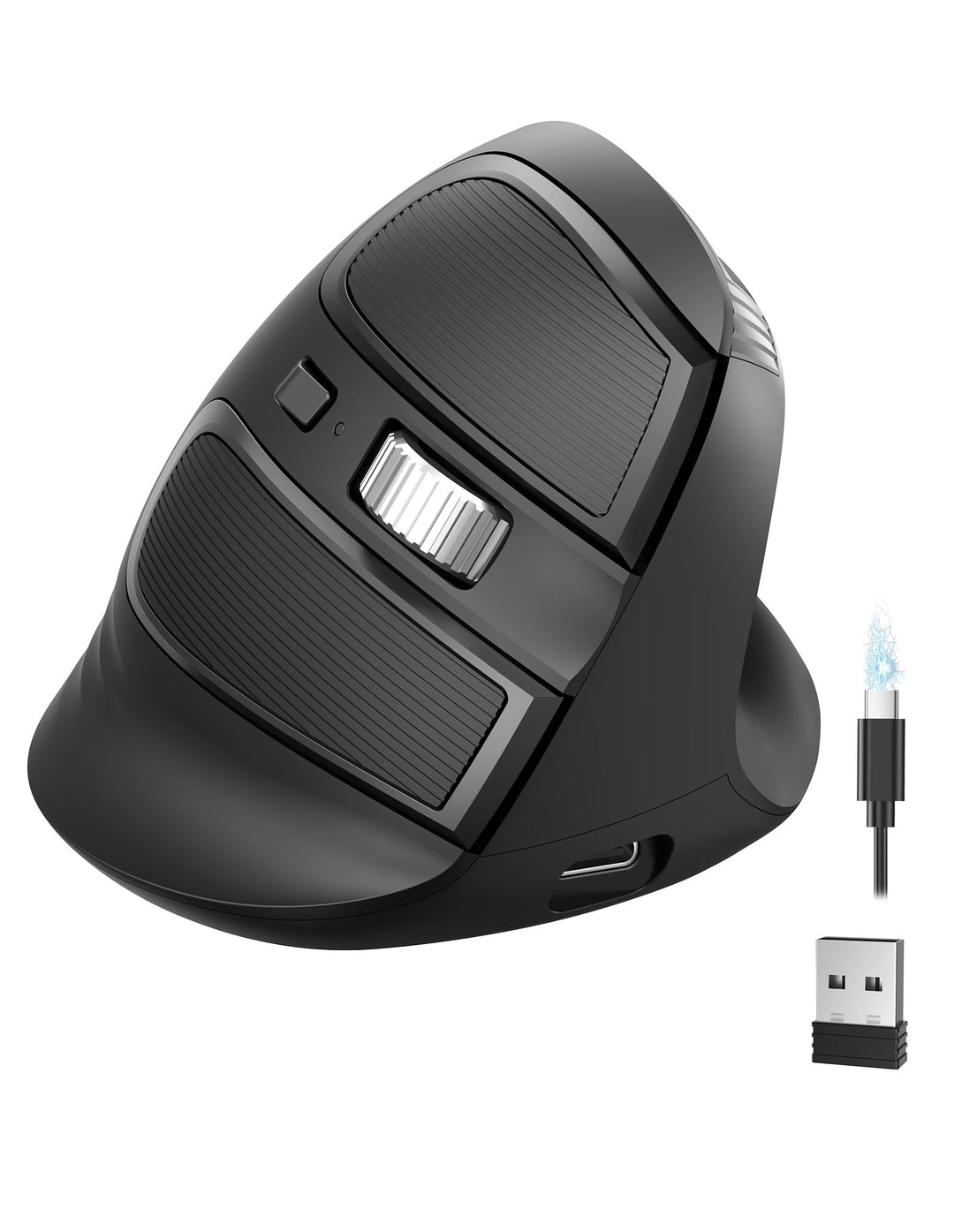 TECKNET Ergonomische Maus Bluetooth, 2.4G Wiederaufladbare Kabellos Vertikale Maus mit 4800 DPI, 3 G
