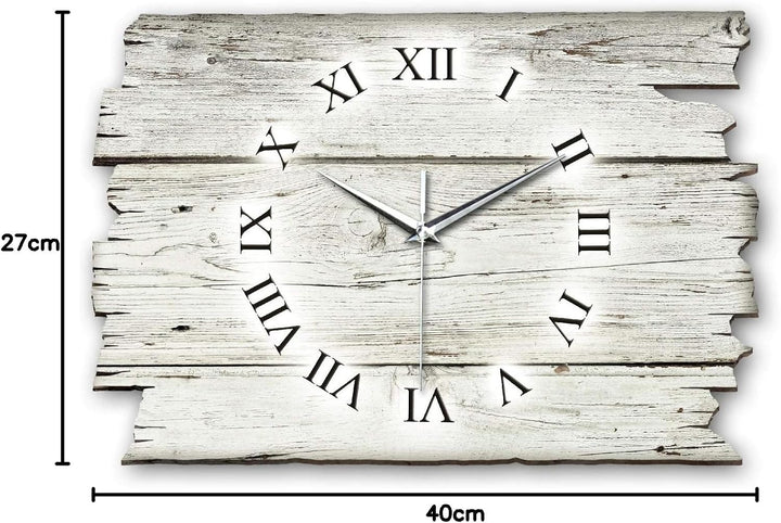 Kreative Feder Holz-Design weiss Landhaus Shabby Style Designer Wanduhr Quarzuhr aus Holz *Made in G